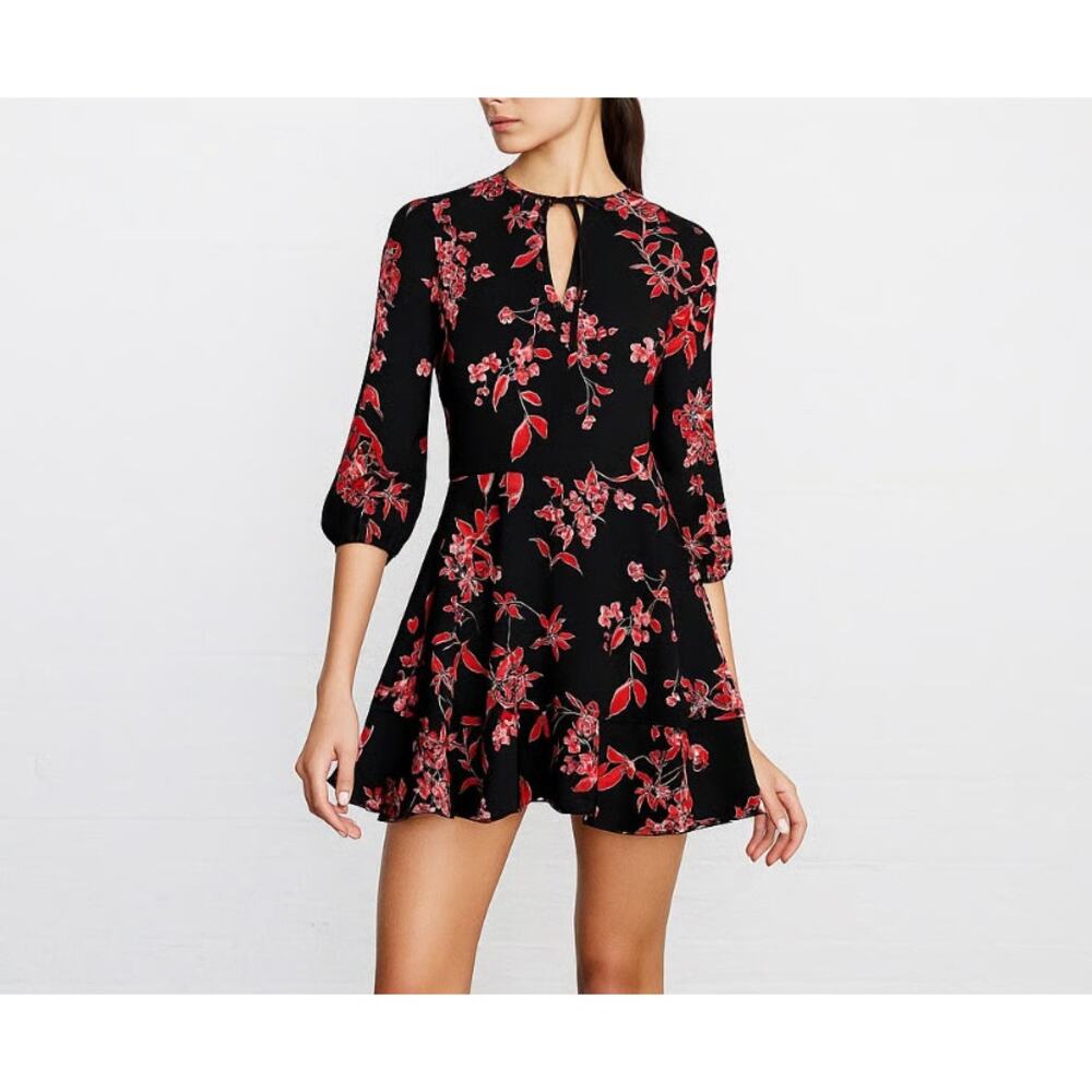 Womens Alice + Olivia Floral Mini Dress Black Size XS EUC!